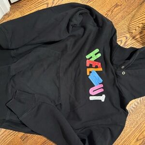 Helmut Lang Black Hoodie with Multicolor Lettering